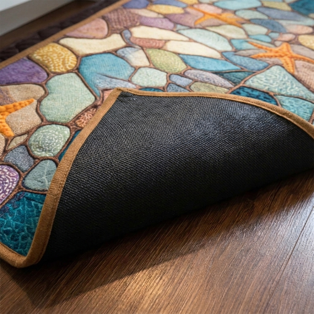 Lot de tapis de cuisine – gros plan sur le dessus matelassé et le dos antidérapant en caoutchouc