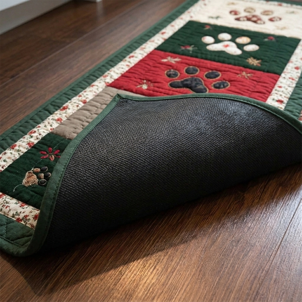 Lot de tapis de cuisine – gros plan sur le dessus matelassé et le dos antidérapant en caoutchouc