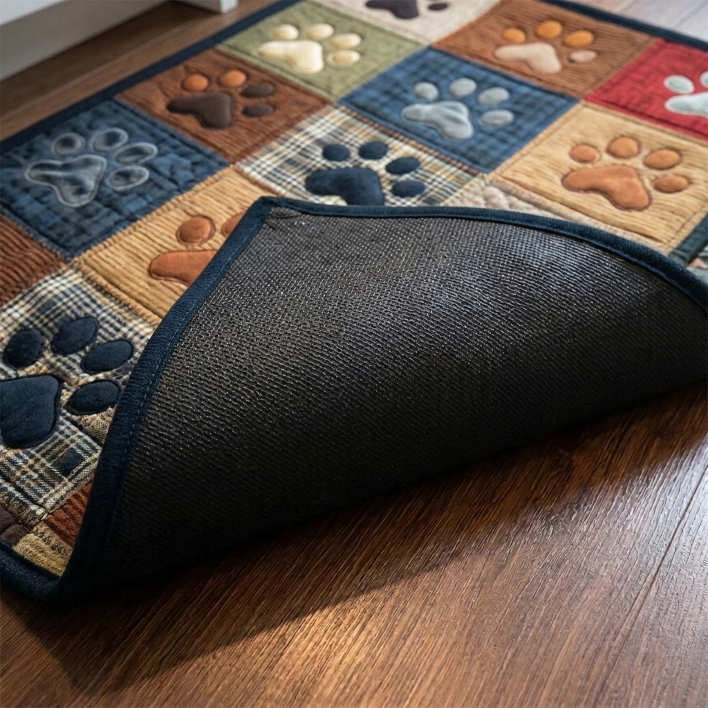 Lot de tapis de cuisine – gros plan sur le dessus matelassé et le dos antidérapant en caoutchouc