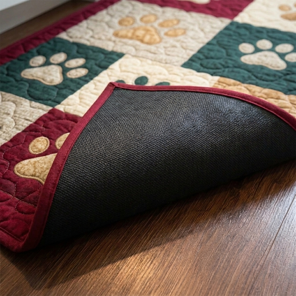 Lot de tapis de cuisine – gros plan sur le dessus matelassé et le dos antidérapant en caoutchouc