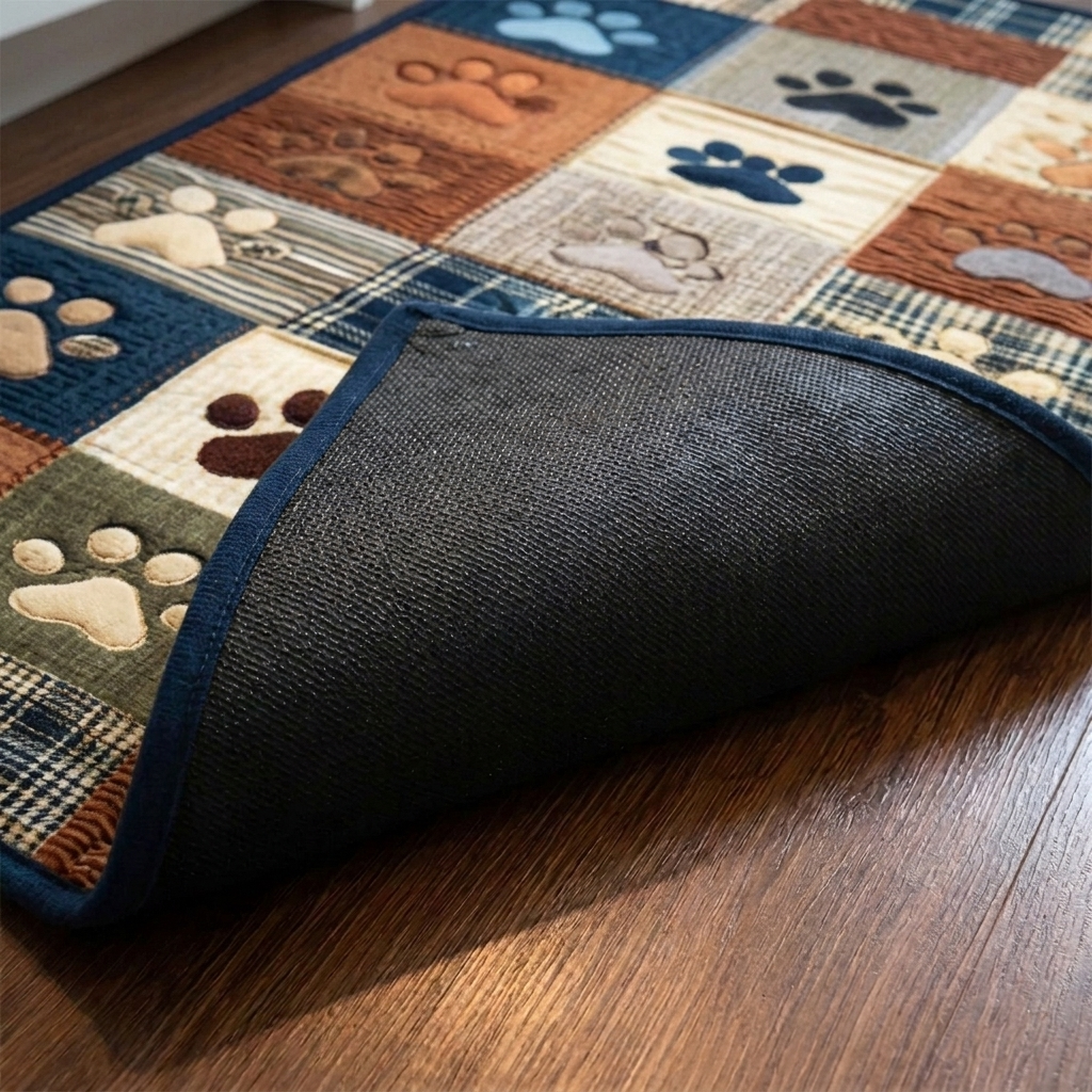 Lot de tapis de cuisine – gros plan sur le dessus matelassé et le dos antidérapant en caoutchouc