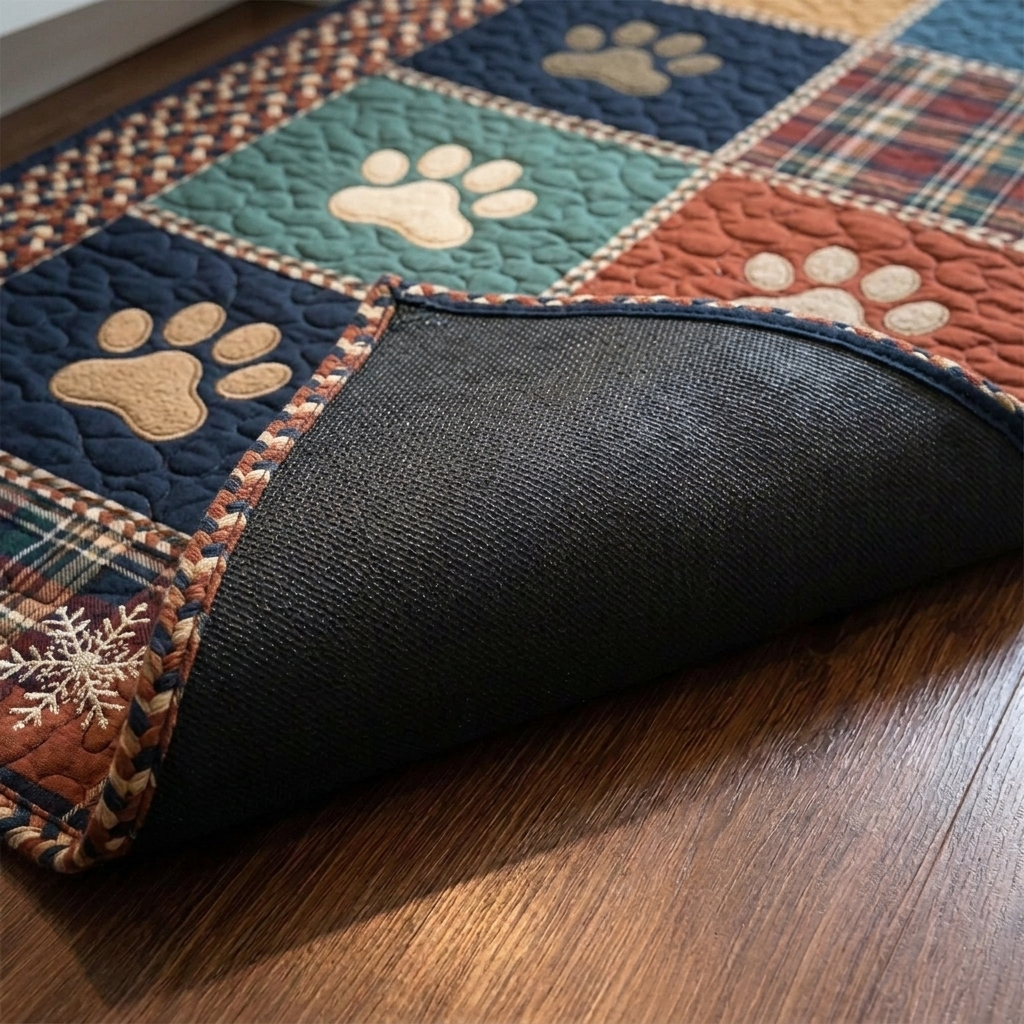 Lot de tapis de cuisine – gros plan sur le dessus matelassé et le dos antidérapant en caoutchouc