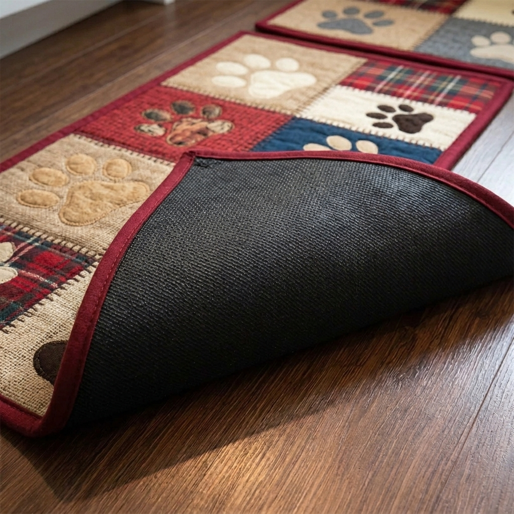 Lot de tapis de cuisine – gros plan sur le dessus matelassé et le dos antidérapant en caoutchouc
