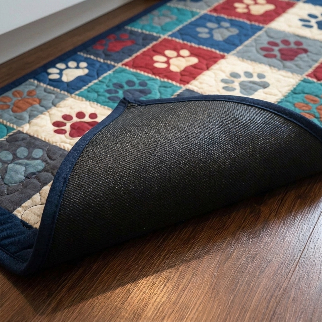 Lot de tapis de cuisine – gros plan sur le dessus matelassé et le dos antidérapant en caoutchouc