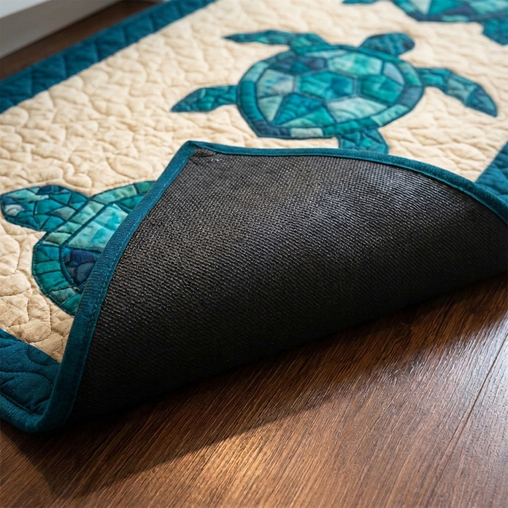 Lot de tapis de cuisine – gros plan sur le dessus matelassé et le dos antidérapant en caoutchouc