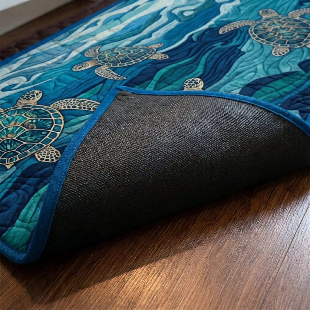 Lot de tapis de cuisine – gros plan sur le dessus matelassé et le dos antidérapant en caoutchouc