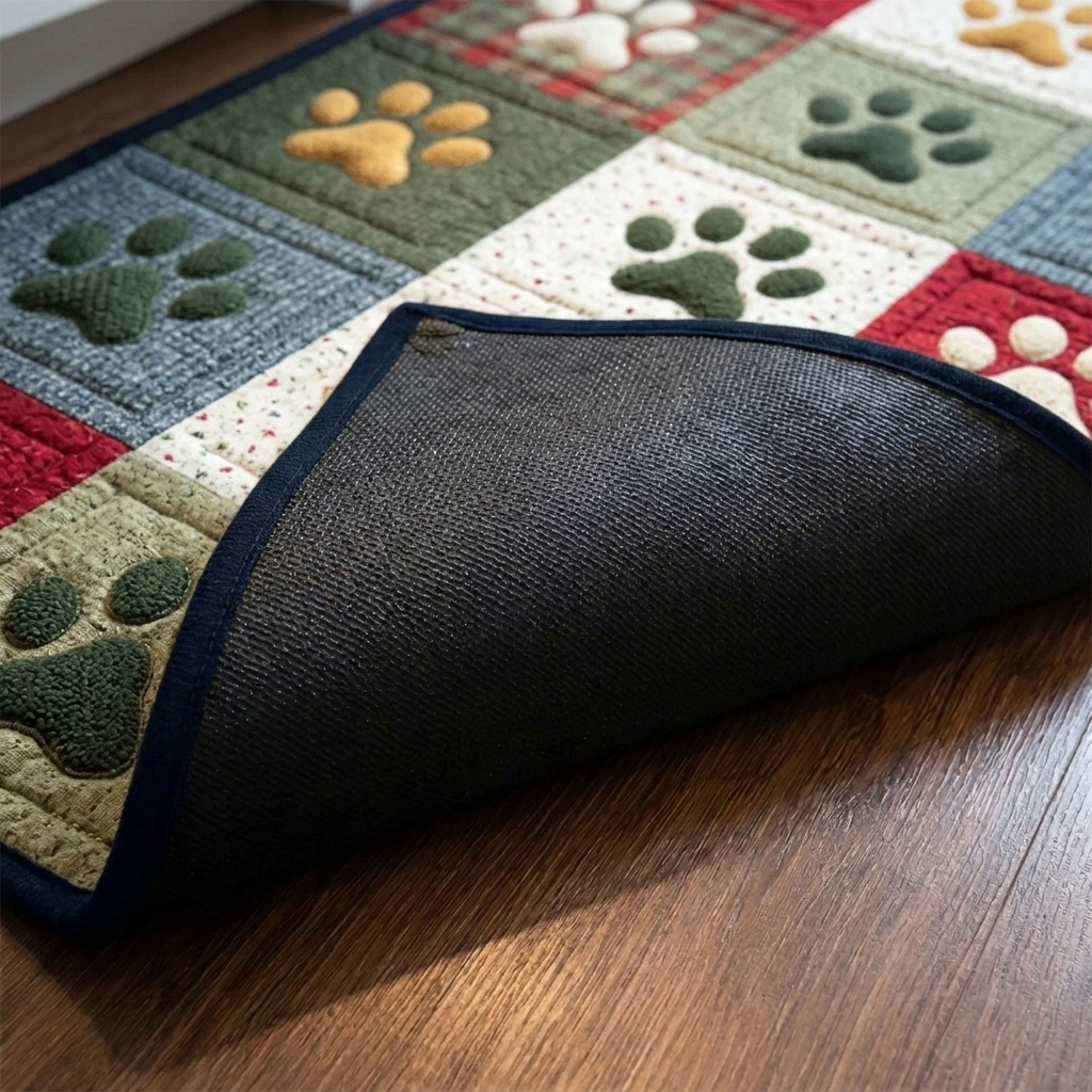 Lot de tapis de cuisine – gros plan sur le dessus matelassé et le dos antidérapant en caoutchouc