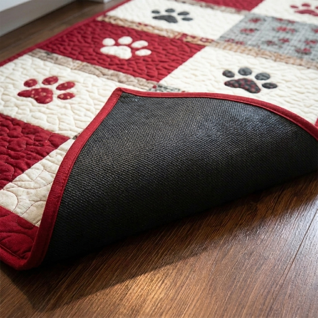 Lot de tapis de cuisine – gros plan sur le dessus matelassé et le dos antidérapant en caoutchouc