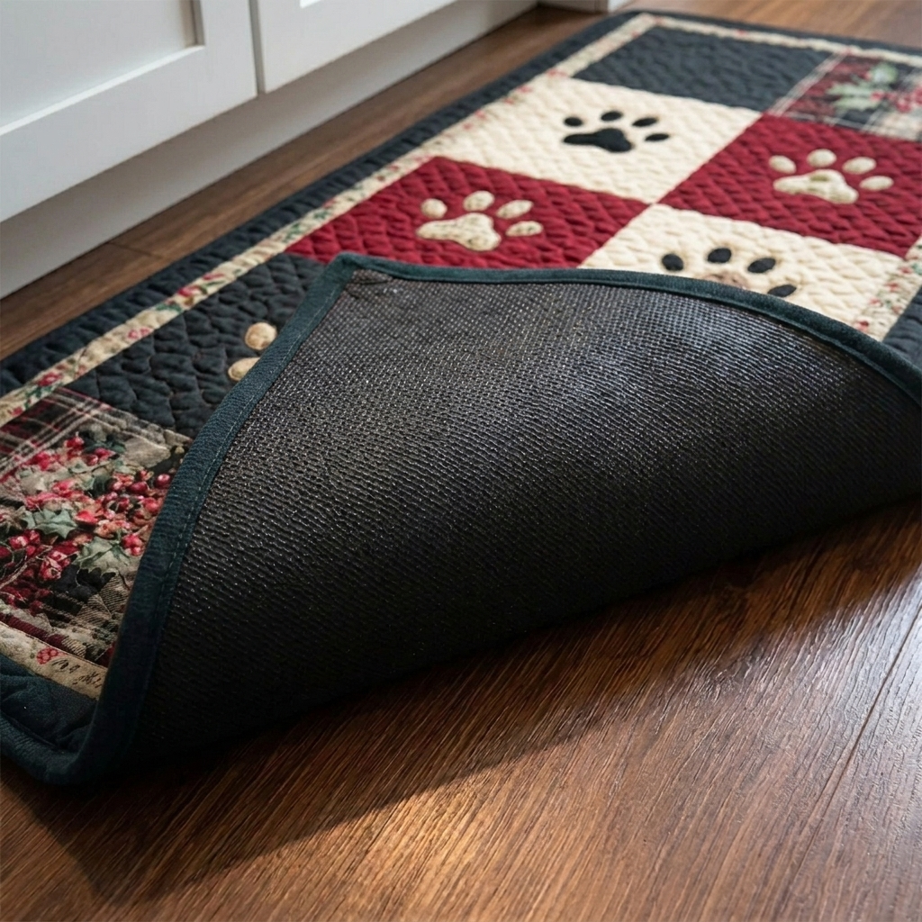 Lot de tapis de cuisine – gros plan sur le dessus matelassé et le dos antidérapant en caoutchouc