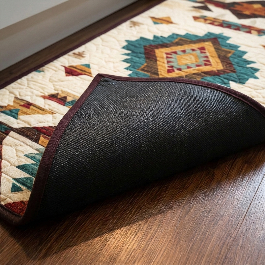 Lot de tapis de cuisine – gros plan sur le dessus matelassé et le dos antidérapant en caoutchouc