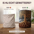 Nep of echt: een plat bedrukte mand naast de dik gewatteerde wasmand Oud woud