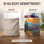 Nep of echt: een plat bedrukte mand naast de dik gewatteerde wasmand Stralende weide