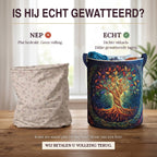 Nep of echt: een plat bedrukte mand naast de dik gewatteerde wasmand Hemelse eik