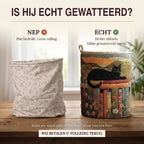 Nep of echt: een plat bedrukte mand naast de dik gewatteerde wasmand Knusse kat