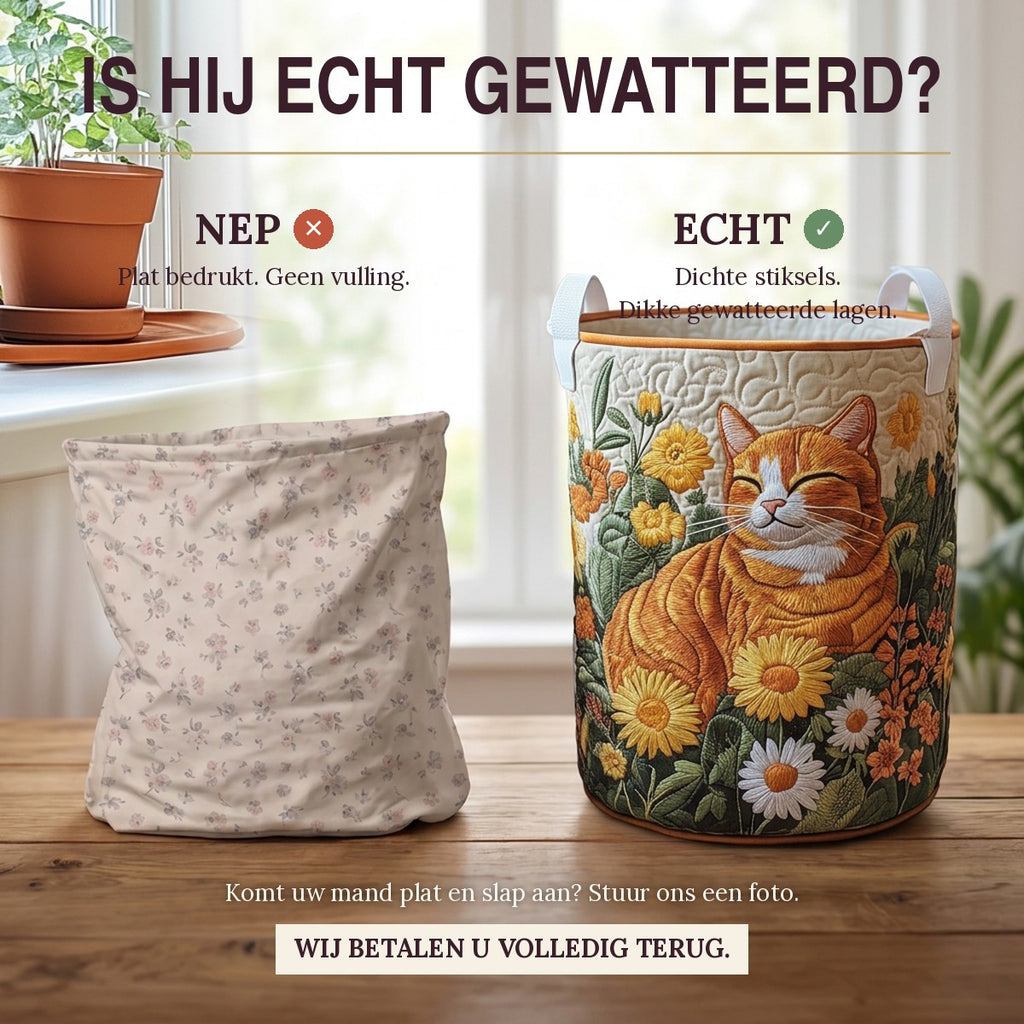 Faux ou vrai : un bac plat imprimé à côté du panier à linge bien matelassé Chat des bois