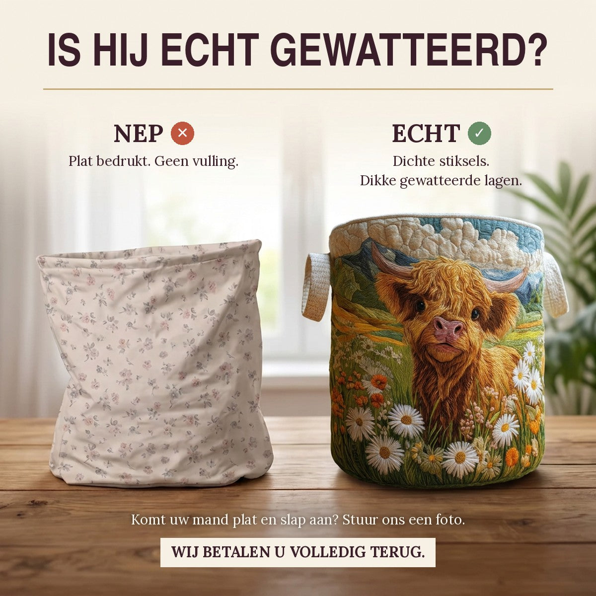 Faux ou vrai : un bac plat imprimé à côté du panier à linge bien matelassé Highlands en fleurs