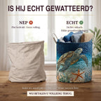 Nep of echt: een plat bedrukte mand naast de dik gewatteerde wasmand Maritieme sfeer