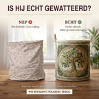 Nep of echt: een plat bedrukte mand naast de dik gewatteerde wasmand Mystieke boom