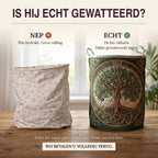 Nep of echt: een plat bedrukte mand naast de dik gewatteerde wasmand Wortels van de natuur