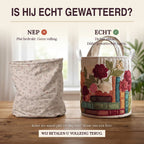 Nep of echt: een plat bedrukte mand naast de dik gewatteerde wasmand Verhalen van bloemblaadjes