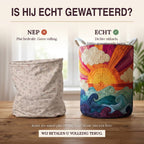 Nep of echt: een plat bedrukte mand naast de dik gewatteerde wasmand Stralende zon