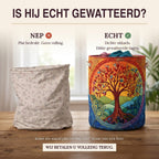 Nep of echt: een plat bedrukte mand naast de dik gewatteerde wasmand Heilig woud