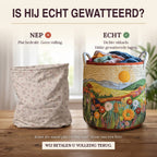 Nep of echt: een plat bedrukte mand naast de dik gewatteerde wasmand Lenteweide