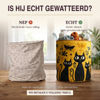 Nep of echt: een plat bedrukte mand naast de dik gewatteerde wasmand Kattenfamilie