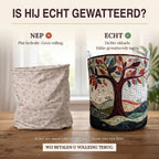 Nep of echt: een plat bedrukte mand naast de dik gewatteerde wasmand Gloeiende boom
