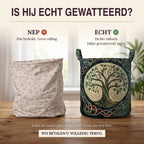 Nep of echt: een plat bedrukte mand naast de dik gewatteerde wasmand Levensboom