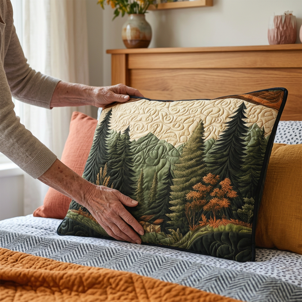 Lien's hands placing a pillow on the bed