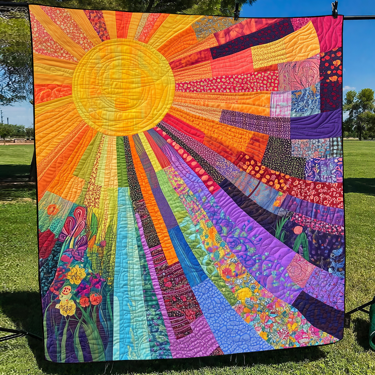 Couvre-lit matelassé Soleil radieux – motif complet