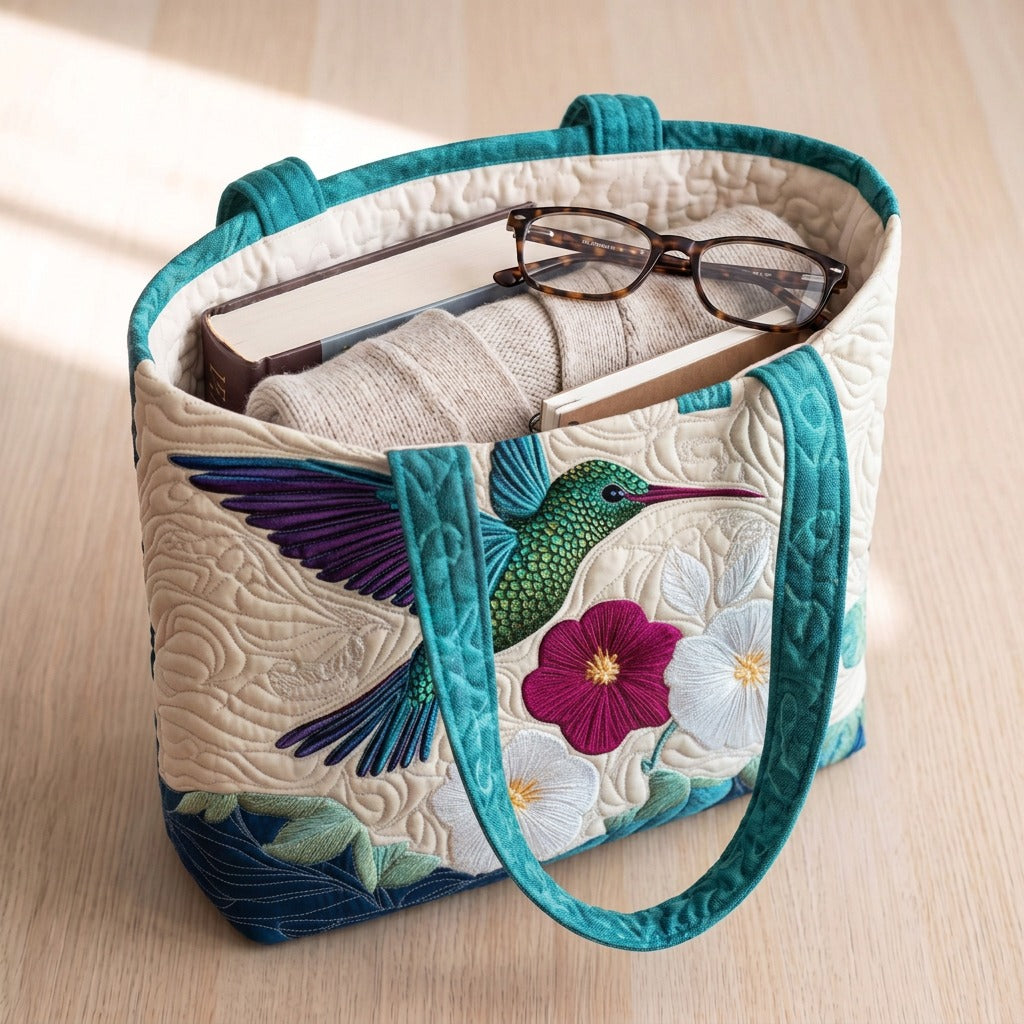 Joyau du Jardin Sac Matelassé – sac rempli d’un livre, d’un gilet et de lunettes