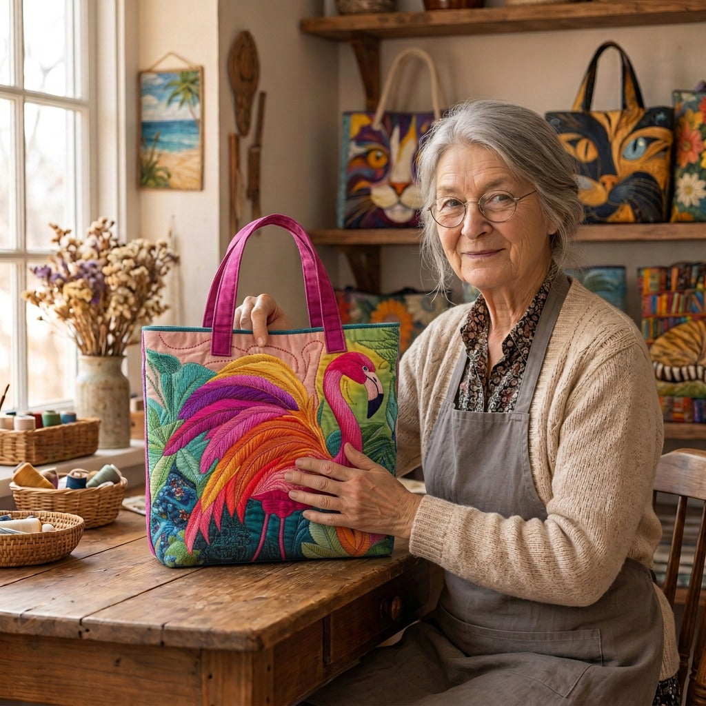Lien dans son atelier avec le Flamant Arc-en-ciel Sac Matelassé