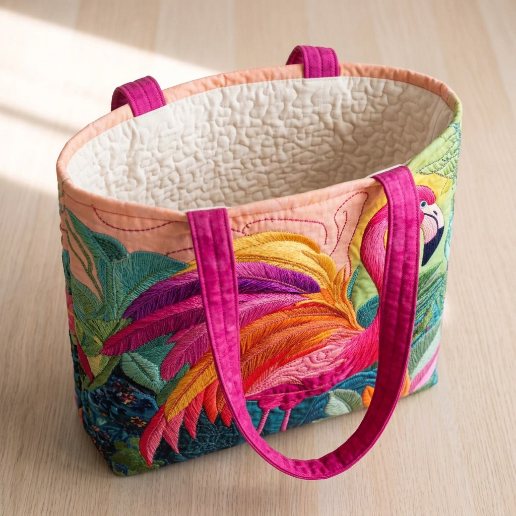 Flamant Arc-en-ciel Sac Matelassé – sac ouvert avec doublure matelassée