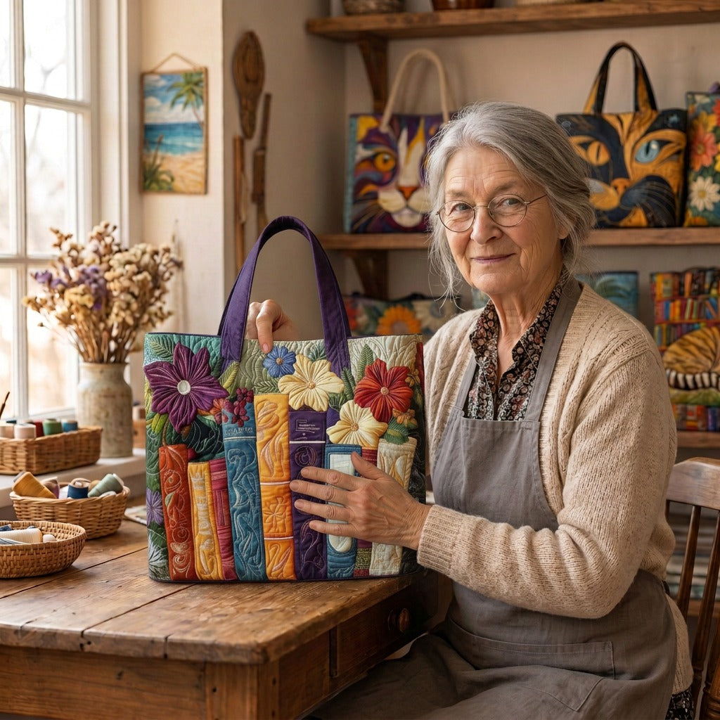 Lien dans son atelier avec le Amoureux des Livres Tote Bag Matelassé