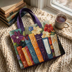 Amoureux des Livres Tote Bag Matelassé – sac sur un plaid tricoté avec un café près de la fenêtre