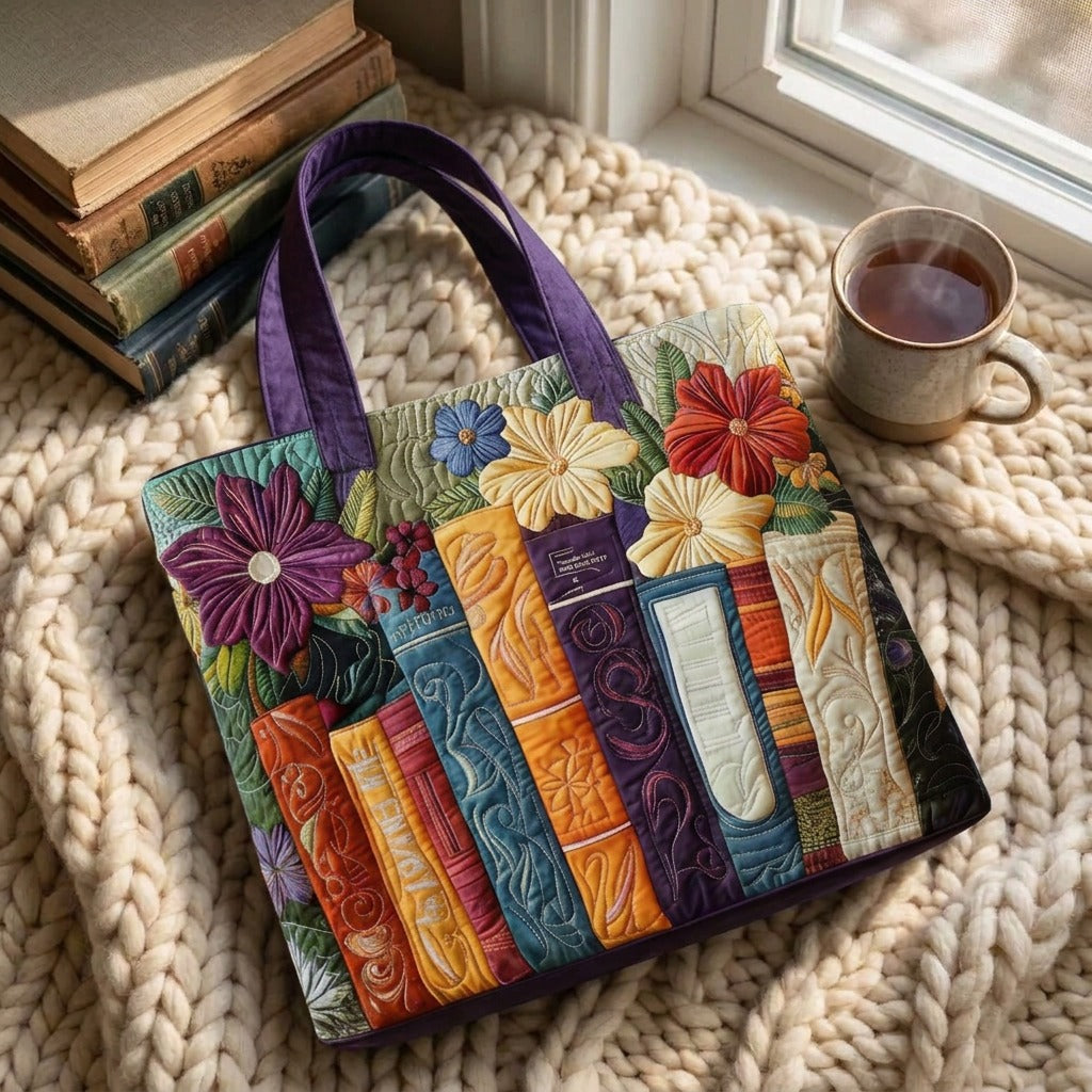 Amoureux des Livres Tote Bag Matelassé – sac sur un plaid tricoté avec un café près de la fenêtre