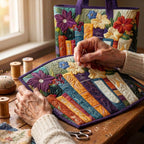 Amoureux des Livres Tote Bag Matelassé – matelassé à la main sur la table de l’atelier