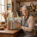 Lien dans son atelier avec le Bibliothèque Enchantée Tote Bag Rembourré