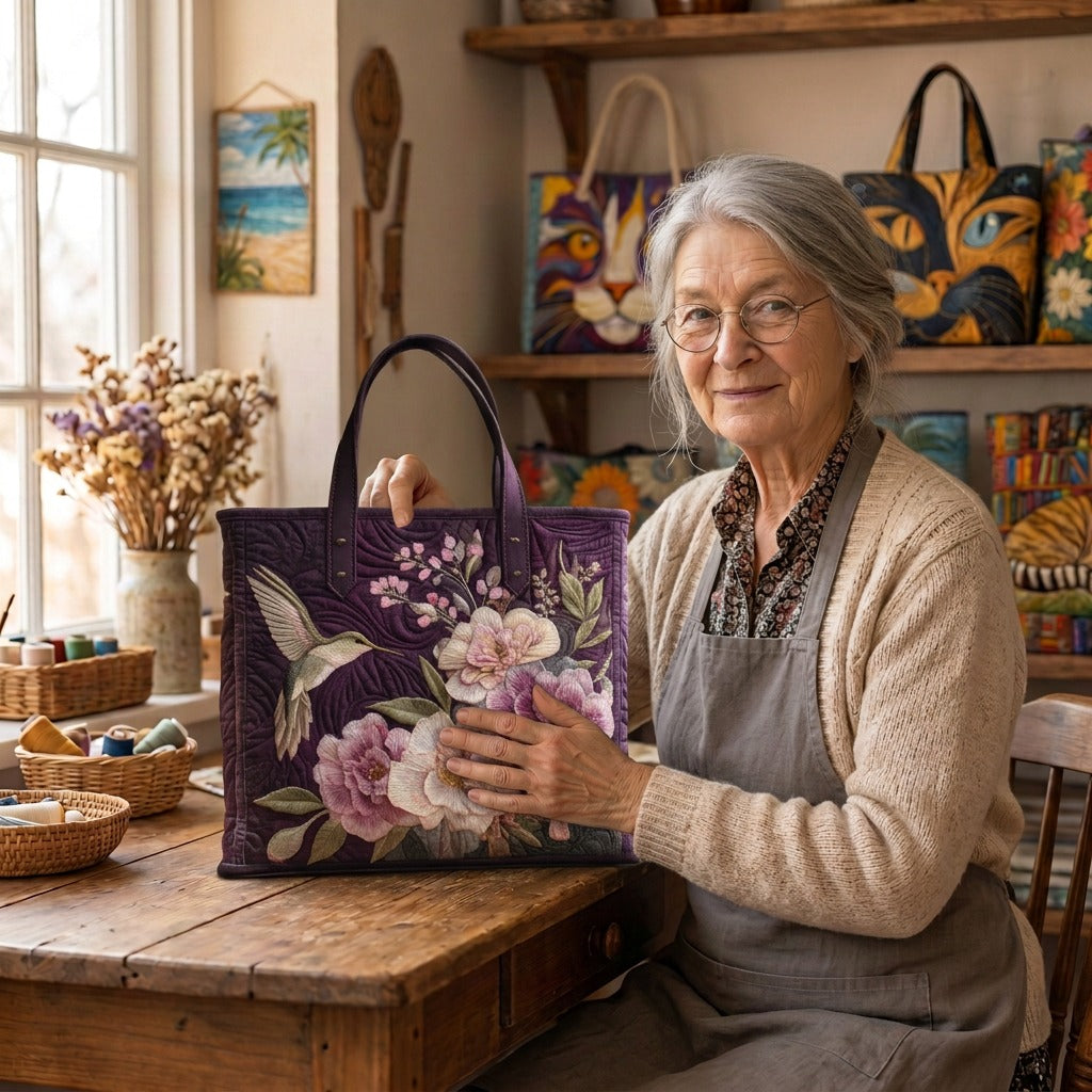 Lien met de Orchideetuin Gewatteerde Draagtas in haar atelier