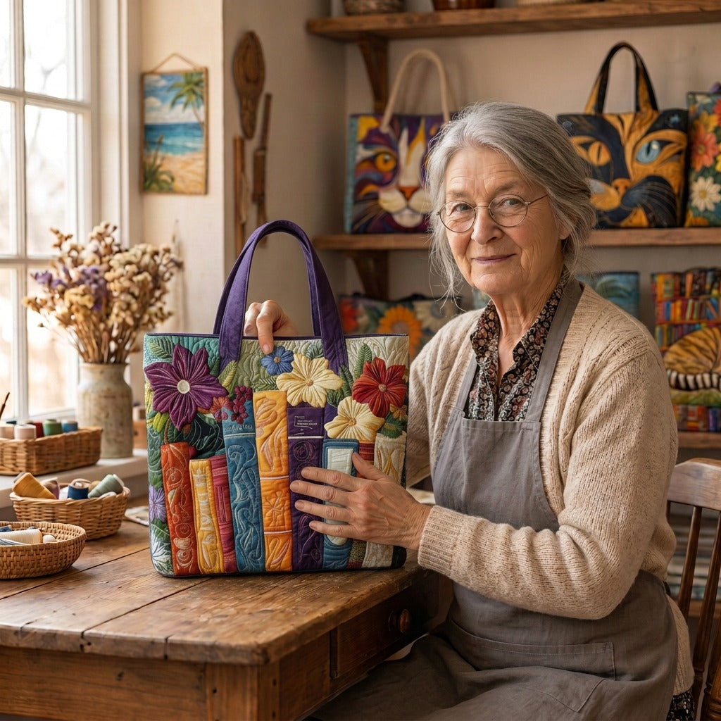 Lien dans son atelier avec le Coin Littéraire Sac Matelassé
