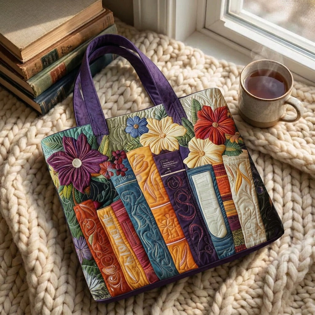 Coin Littéraire Sac Matelassé – sac sur un plaid tricoté avec un café près de la fenêtre