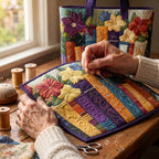 Coin Littéraire Sac Matelassé – matelassé à la main sur la table de l’atelier