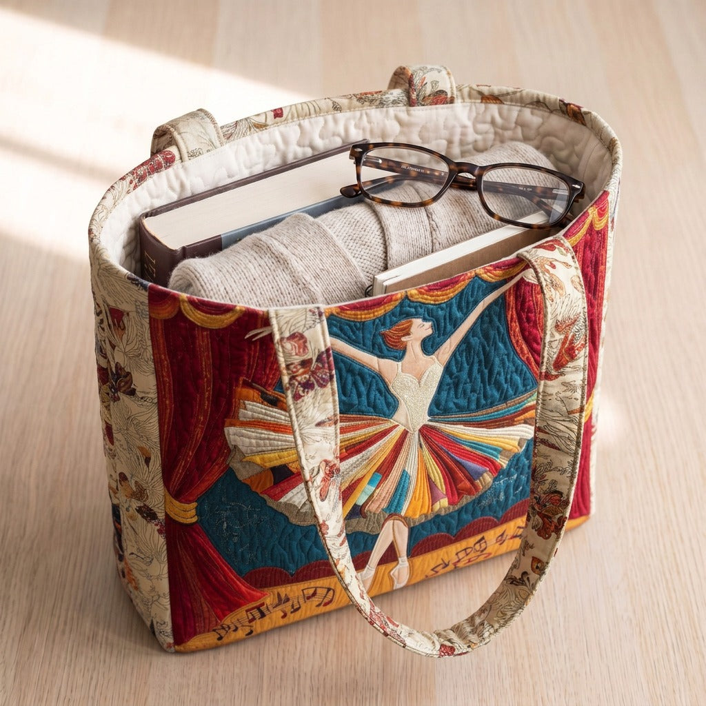 Grâce du Ballet Sac Matelassé – sac rempli d’un livre, d’un gilet et de lunettes
