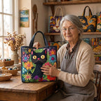 Lien met de Fluwelen Nacht Gewatteerde Tas in haar atelier