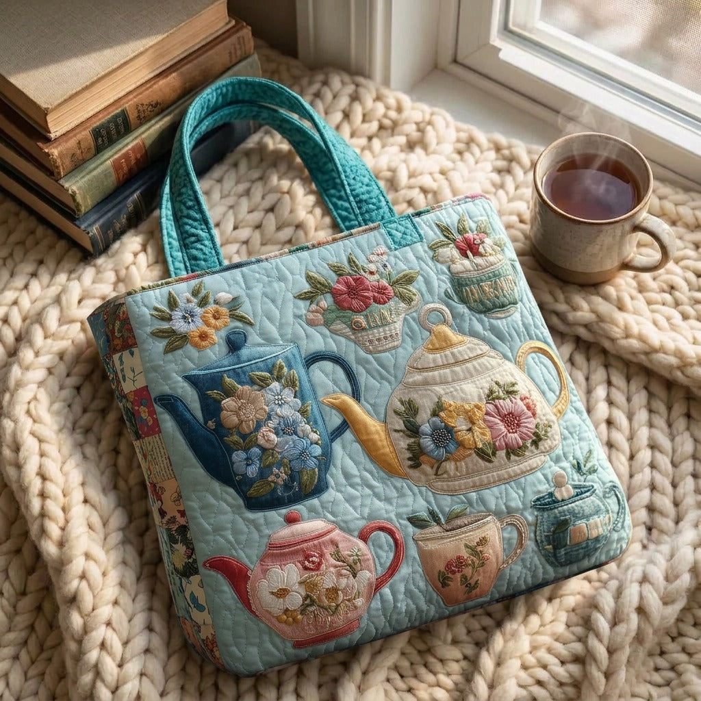 Floraison du Jardin Sac Matelassé – sac sur un plaid tricoté avec un café près de la fenêtre
