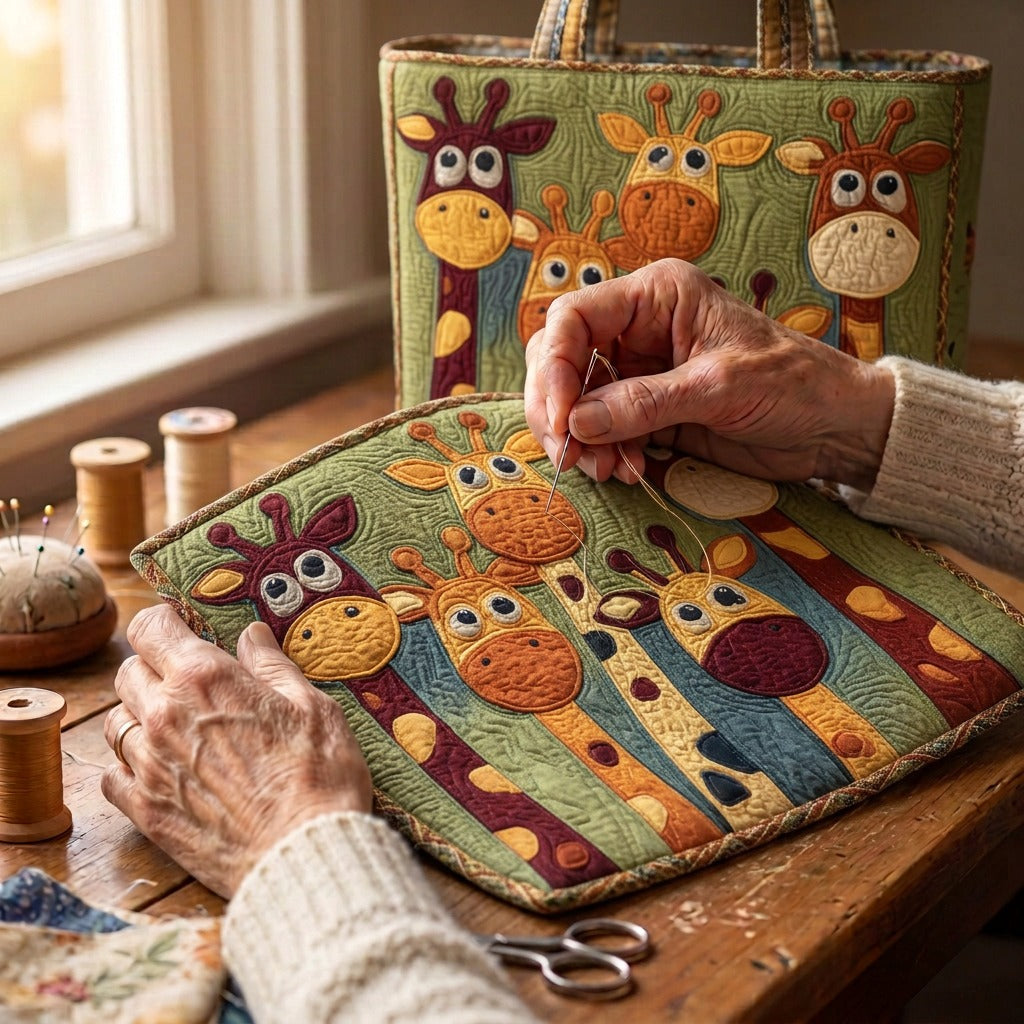 Grâce de la Savane Sac Matelassé – matelassé à la main sur la table de l’atelier