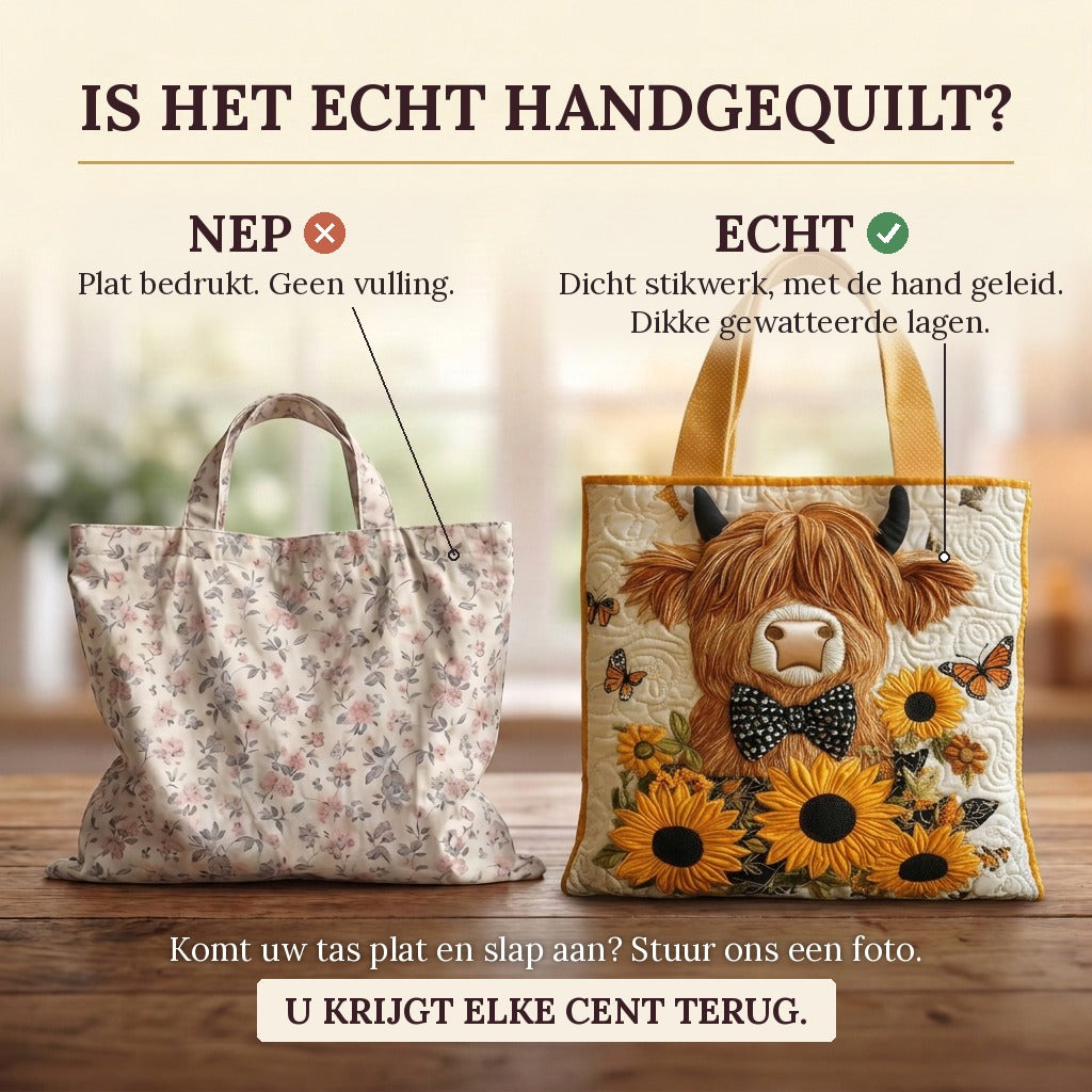 Hooglander & Zonnebloemen Gewatteerde Tas: echt gewatteerd tegenover plat bedrukt