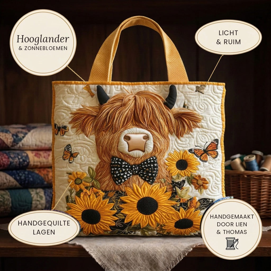 Hooglander & Zonnebloemen Gewatteerde Tas – details: licht en ruim, gewatteerde lagen